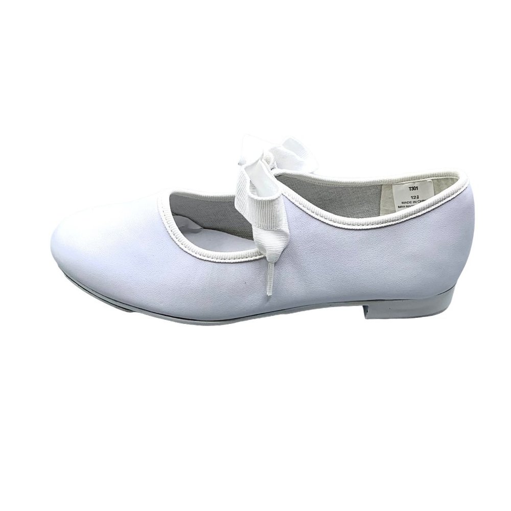 Toddlers Bow Tie White Tap Shoes Tyette Size 8.5 Recital Dance Class Leather New - Picture 5 of 8